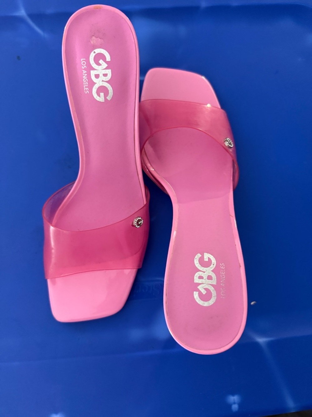 GBG Los Angeles Hot Pink Clear Strap Slide Mules